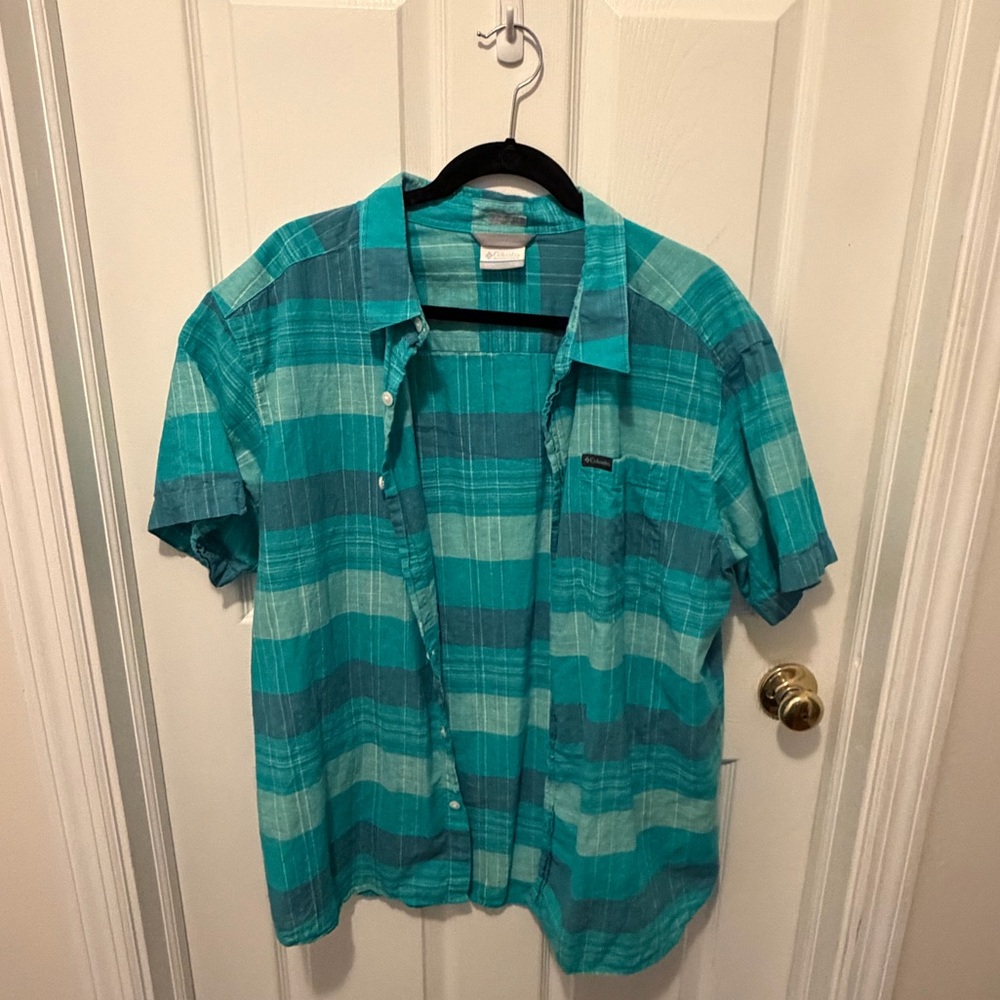 Men's Columbia Teal Plaid Short Sleeve Shirt